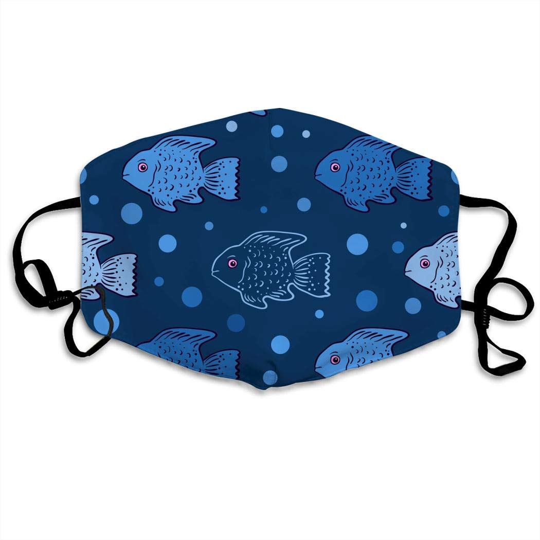 YiiHaanBuy Reusable Breathable Washable Face Cover with Earloop Half Gauze,Blue Fishes