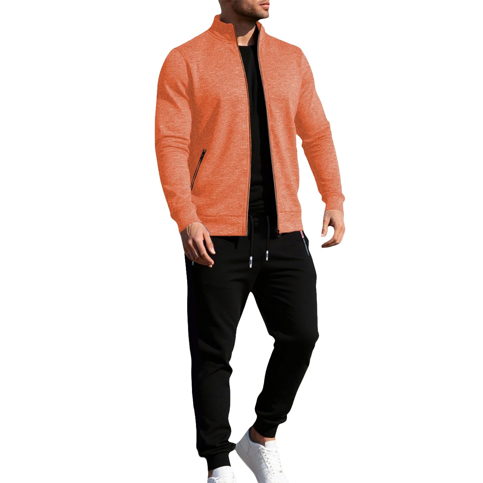 Generisch Tuta da uomo per il tempo libero, tuta da jogging, lunga da uomo, in cotone, per lo sport, a maniche lunghe, invernale, con cappuccio e pantaloni da jogging con tasca casual, con zip