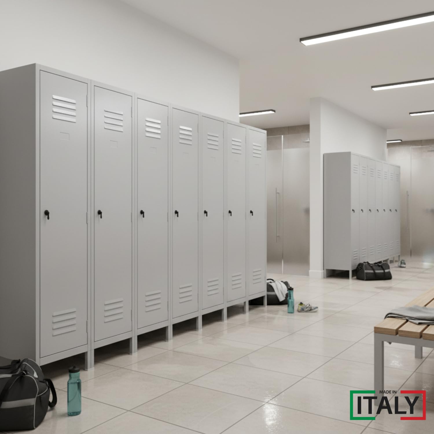 OWIJI Armadietto Spogliatoio Sporco Pulito Grigio Premium Quality Made in Italy 1 Anta 180x36x35 cm Lamiera Ripiano Appendiabiti Cartellino Armadio Palestra Ufficio Garage Salvaspazio Doppia Chiave