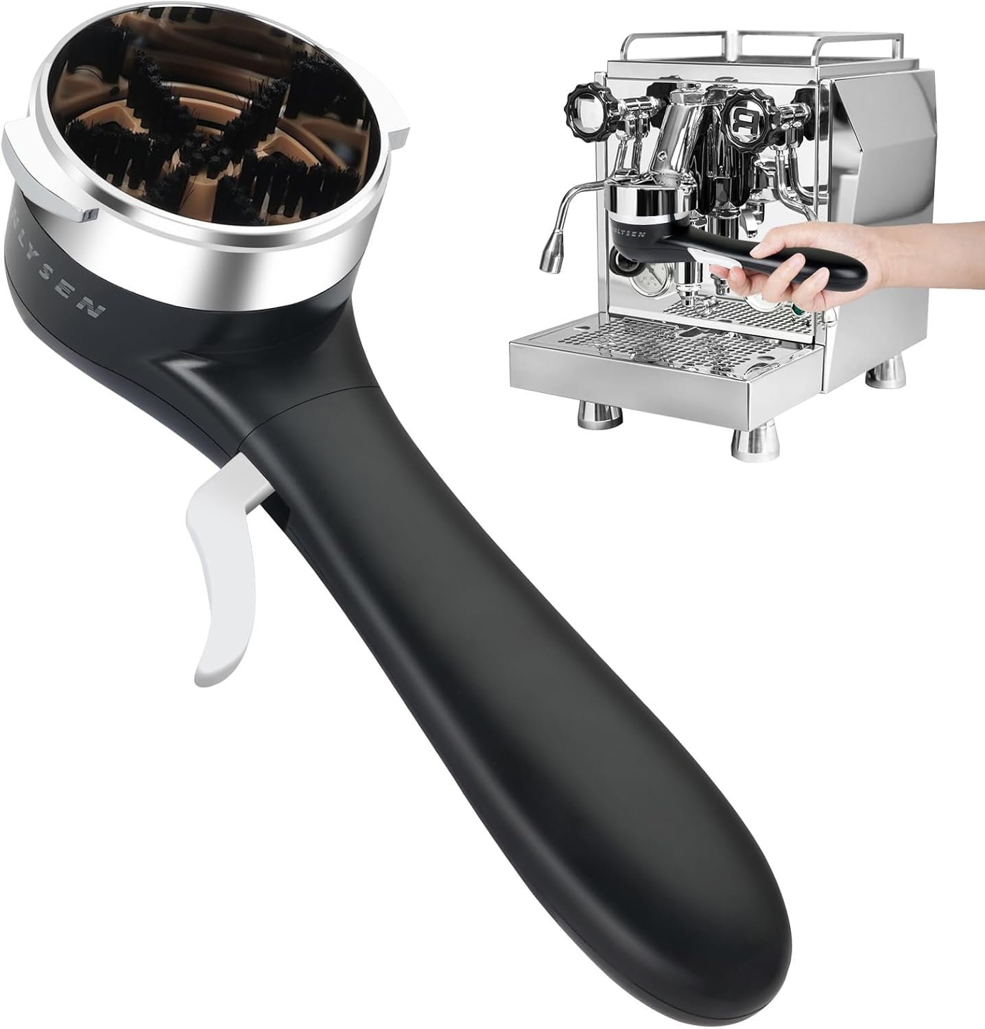 Espresso Coffee Machine Cleaning Brush for Grouphead 58mm 360° Cleaning Push-Up Coffee Maker Brush - Black