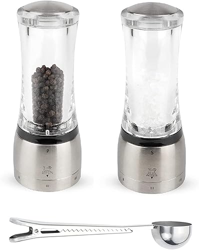 Peugeot Daman U'Select Shaftless - Molinillo de sal y pimienta de 6.5 pulgadas, acero inoxidable, con cuchara (juego de molinillo de sal y pimienta)