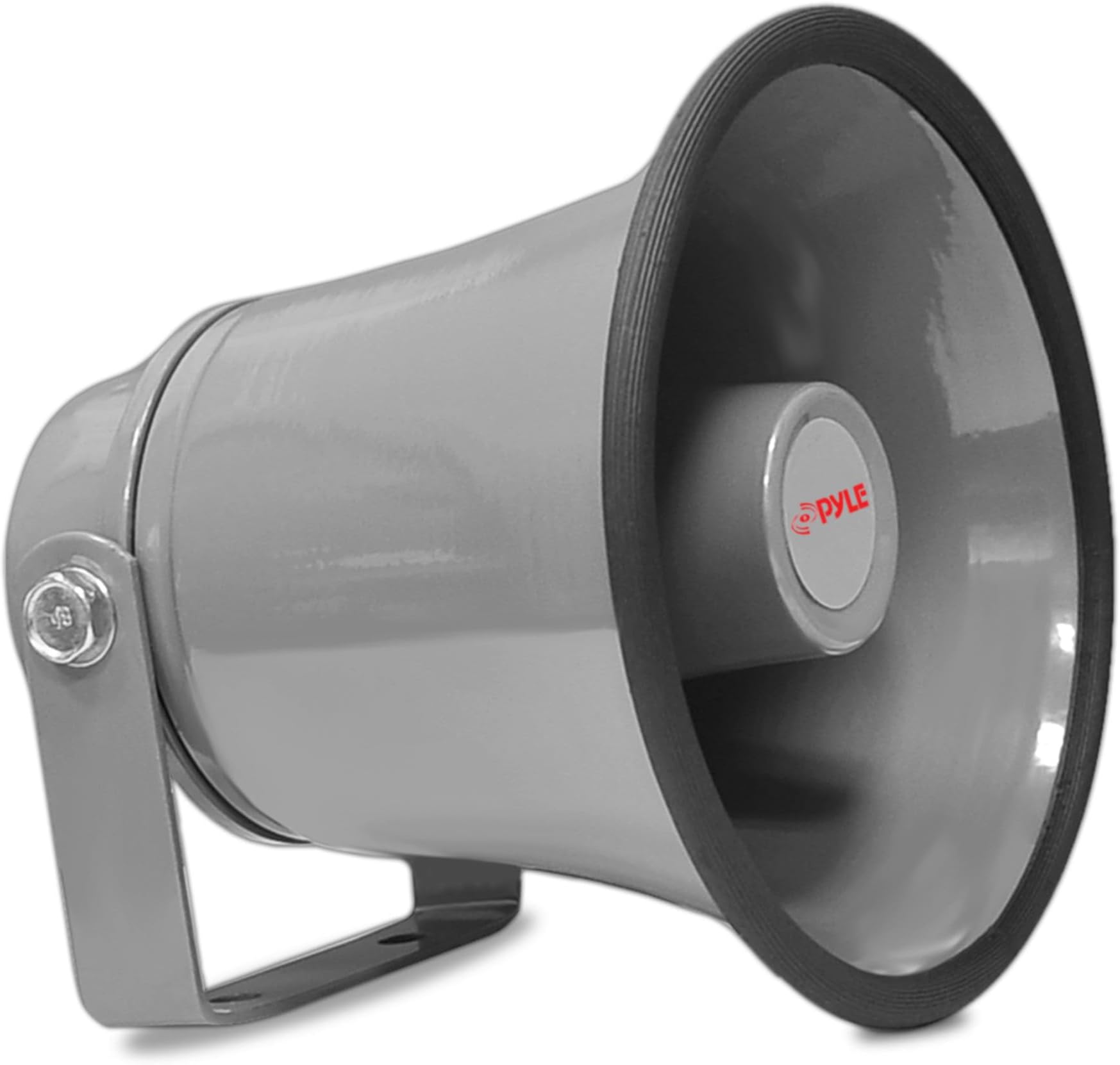 Indoor/Outdoor PA Horn Speaker - 8.1” Portable PA Speaker with 8 Ohms Impedance & 50 Watts Peak Power - Mounting Bracket & Hardware Included - Pyle PHSP8K,Grey