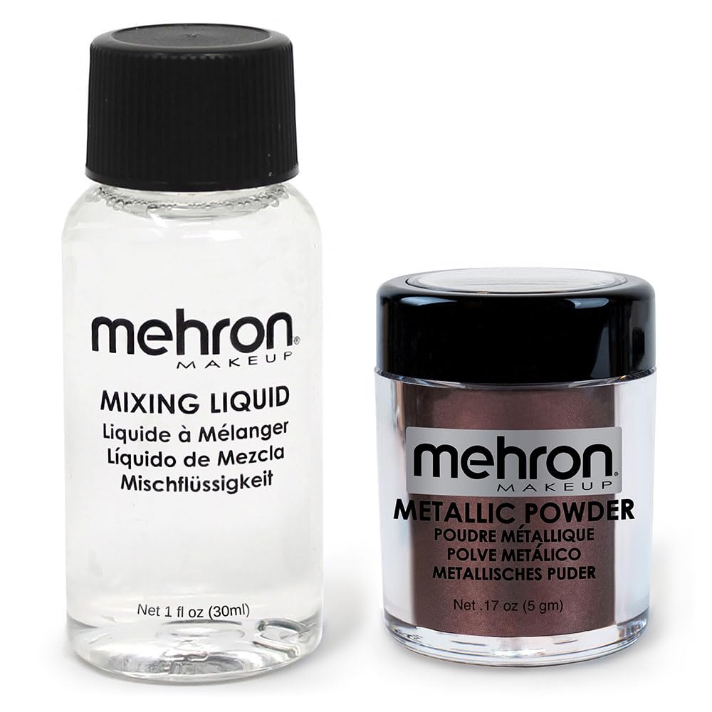 Mehron Makeup Metallic Powder (.17 oz) with Mixing Liquid (1 oz) (BRONZE)