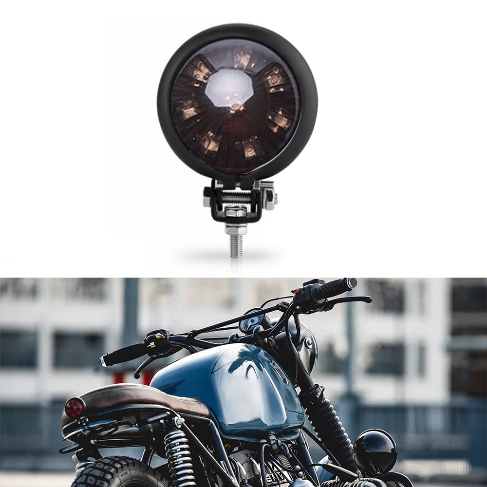 Motorcycle Tail Light LED Bates Style Bullet Brake Stop Rear Lamp for Bobber Chopper Cafe Racer Bonneville XS650 - Smoke Black