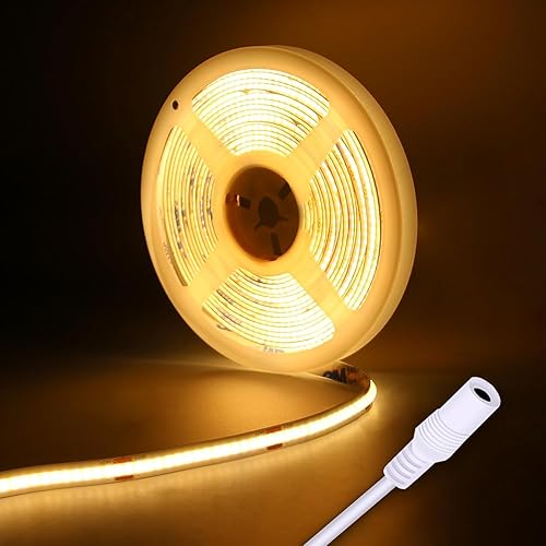 Tira de luces LED de 24 V COB LED cálida 3000 K tira LED súper brillante 16.4 pies 5M sin puntos de alta densidad cortable flexible para el hogar