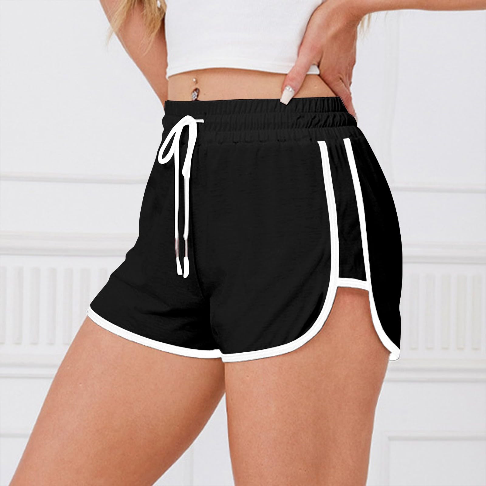 Dolphin Athletic Shorts for Women Lightweight Summer Loose Fit Workout Sports Shorts Elastic Waist Short Pants Black M