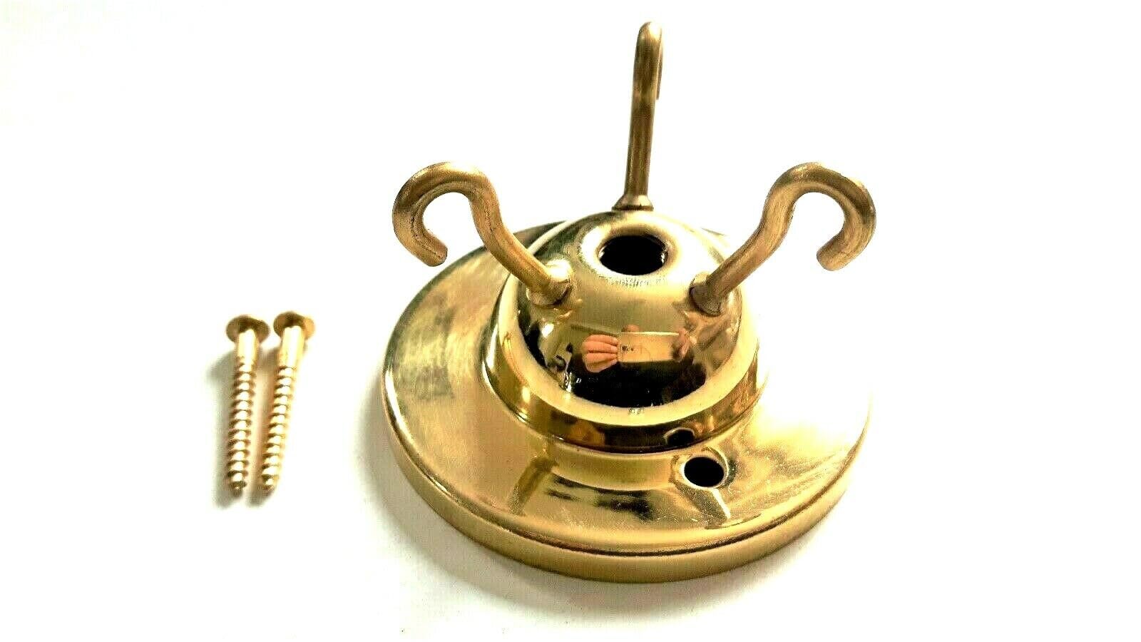 3 Hook Ceiling Rose with Screws in Choice of Finishes Max. 5kg Weight Load (Brass)