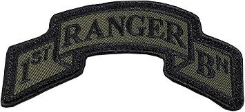 Modern US 1st Ranger Battalion Ranger Scroll - 3 7/8" x 2" OD Green Hook & Loop Backed - SUA Sponte - Merrowed Edge - Army Ranger - Airborne Ranger