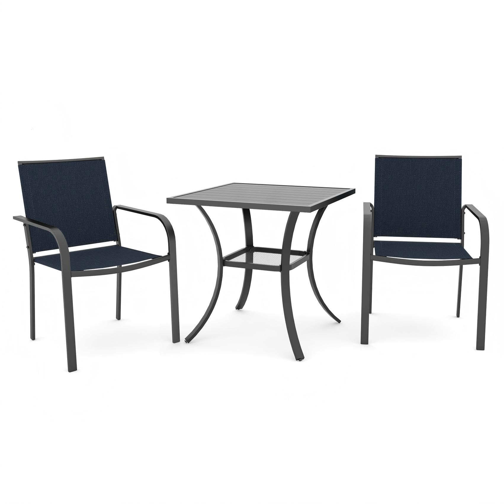 Anmutig Outdoor Bistro Set for 2, Stackable Chairs &amp; Square Table, Blue