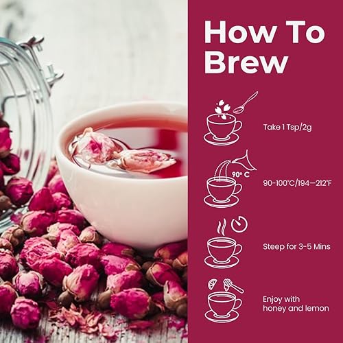 Miniatura 7 de BLUE TEA - Té de rosas - 1.05 onzas Grado A Capullos naturales secos al sol Té de hierbas sin cafeína - Vegano - Libre de OMG - Tarro