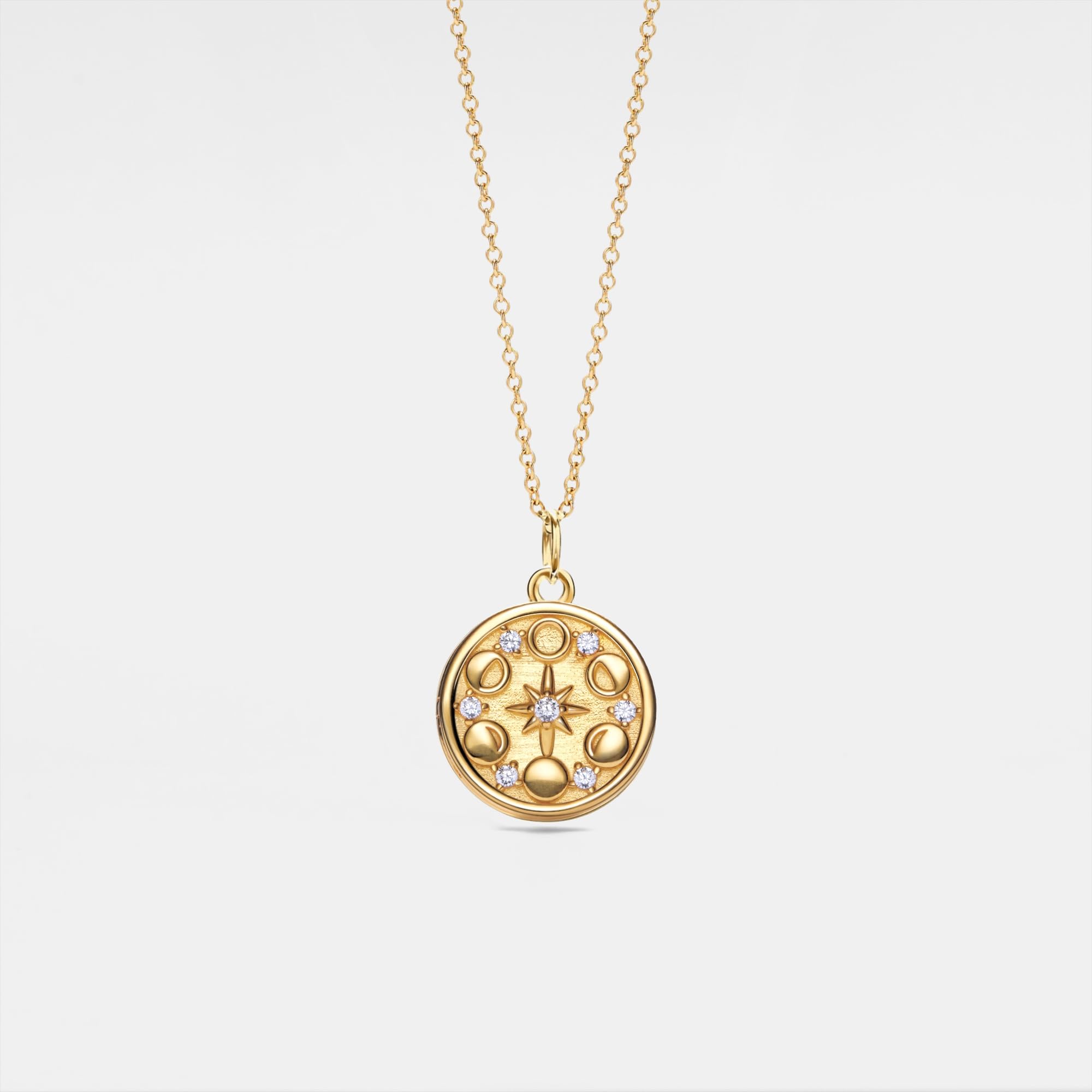 PERIMADE Collana con medaglione a forma di fase lunare personalizzata con immagine all'interno, ciondolo medaglione personalizzato che contiene foto, collana commemorativa con messaggio di testo