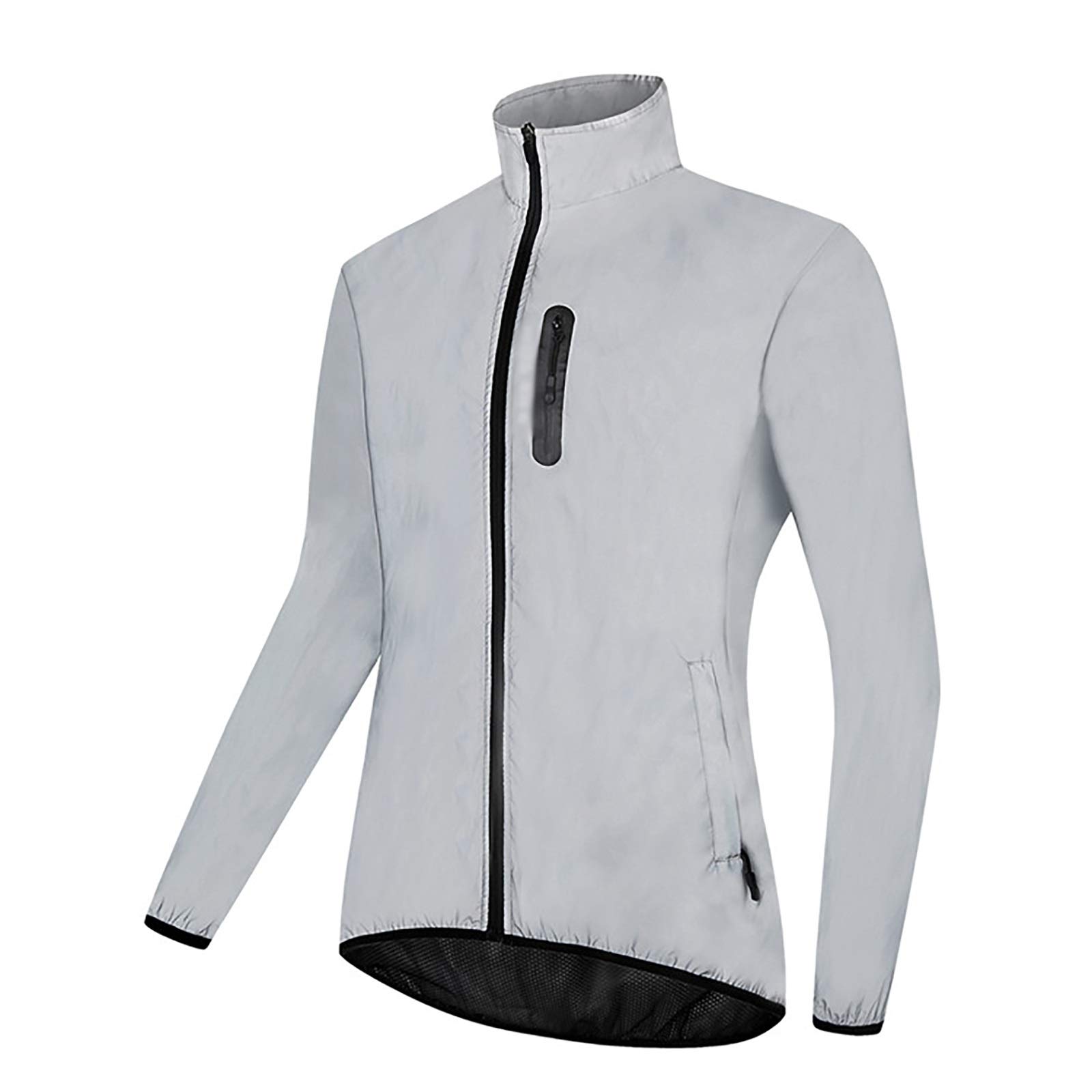 Hombres Alta Visibilidad Chaqueta De Ciclismo Manga Larga Totalmente Reflectante Impermeable Camisetas MTB Ligero con Malla Transpirable (Color : Silver, Size : Large)