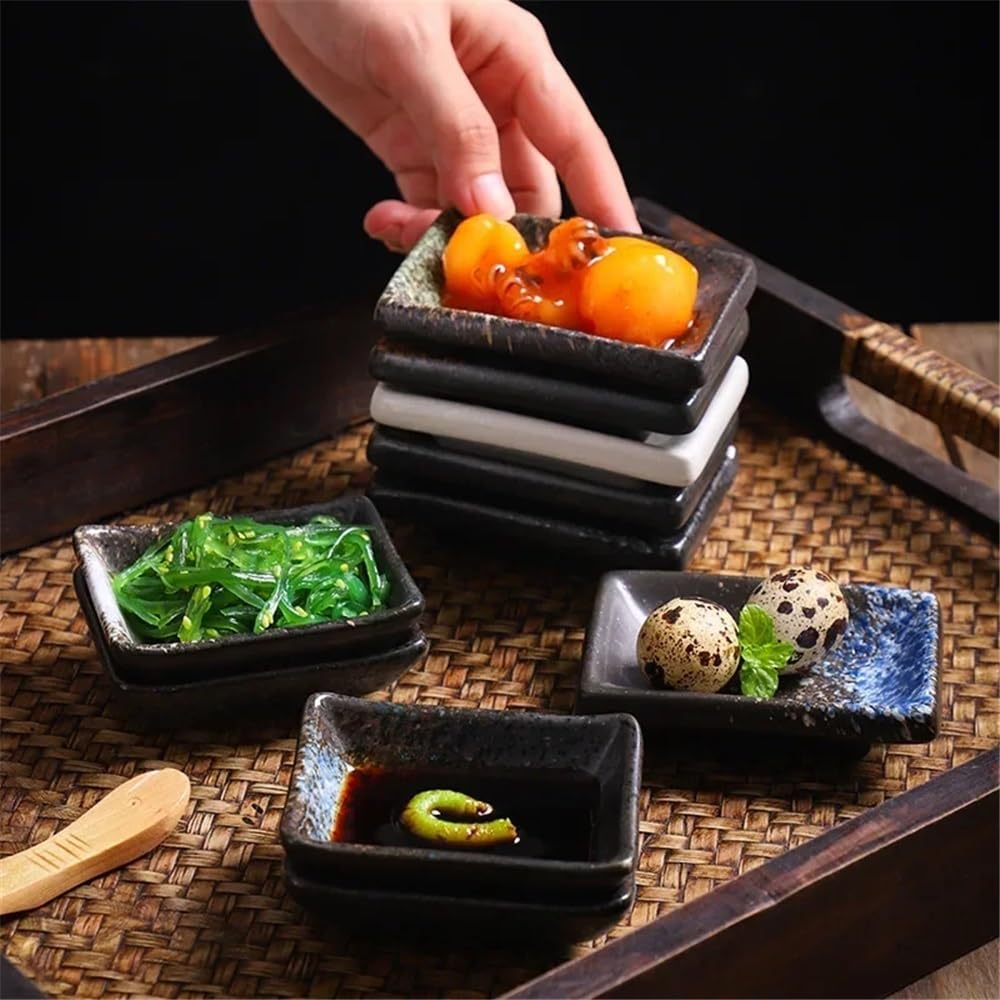 Piatto per salsa 4 pezzi di piatti in ceramica for condire, for intingere, for stufare, rettangolari, for snack, for salsa soia(Black and green)