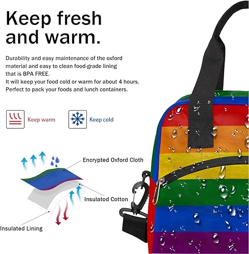 Miniatura 6 de LGBT - Lonchera con diseño de bandera del orgullo, bolsa aisladaenfriadora para mujeres, hombres, niñas, niños, con rayas de arcoíris, bolsa de