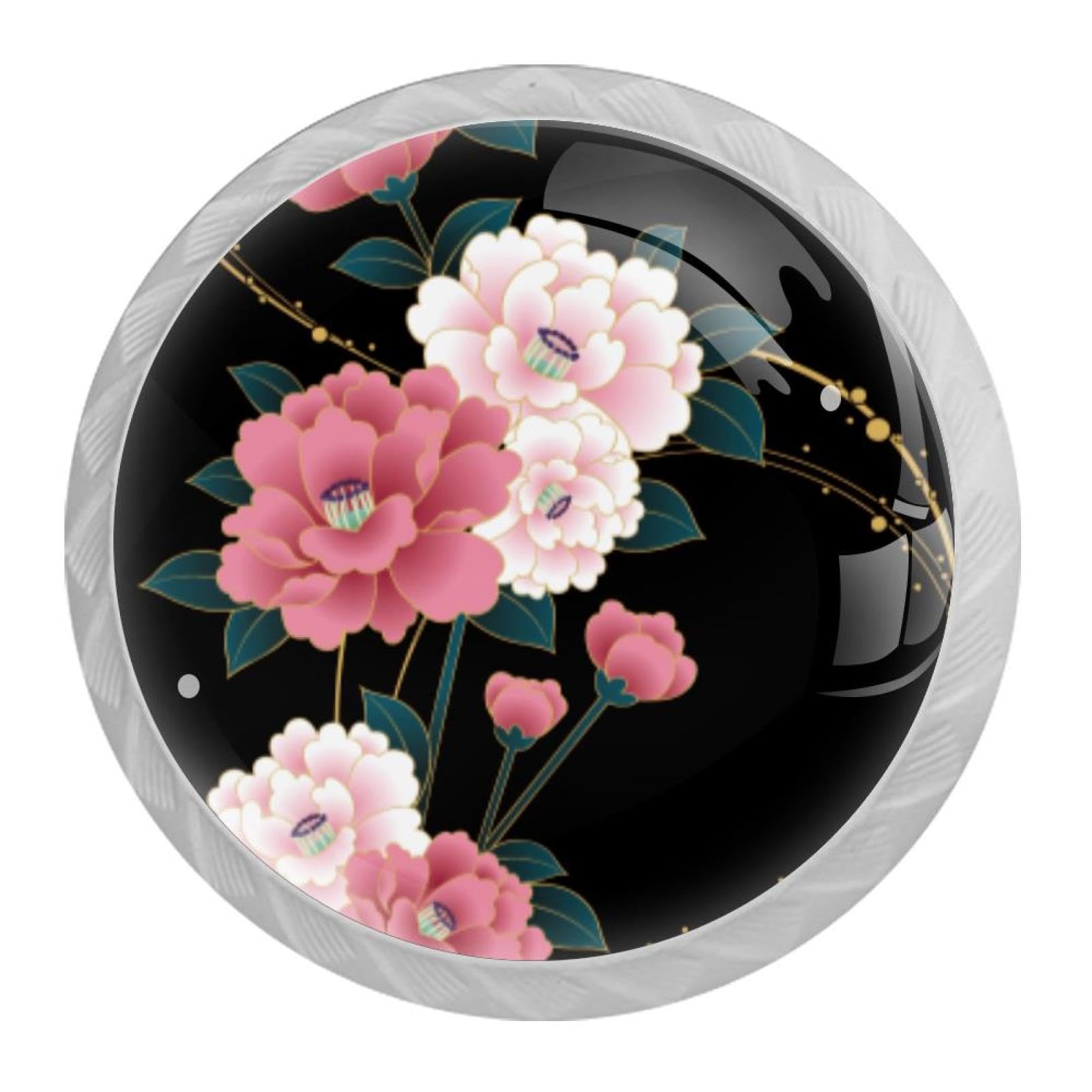 Tqmspg Multi11 4 Pieces Drawer Pulls Floral Flowers Door Knobs Dresser Handles For Kitchen Wardrobe Cupboard Hardware Furniture