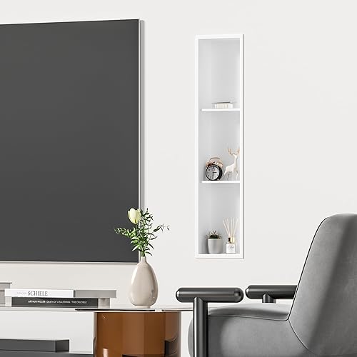 Miniatura 4 de Nicho de ducha de acero inoxidable de 8 x 36 pulgadas, no necesita azulejos, estante de nicho de ducha de tres niveles, nicho empotrado para