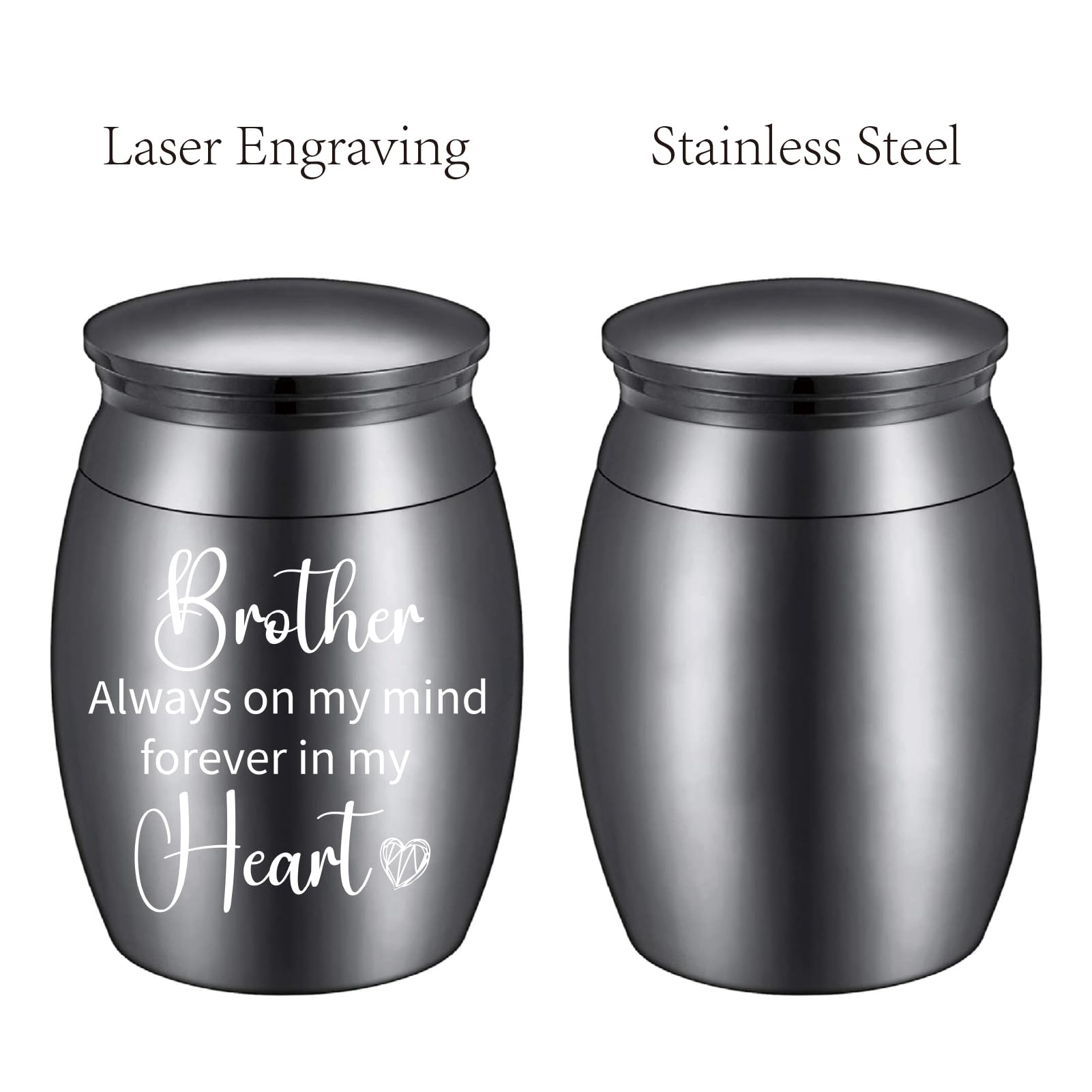 CREATCABIN Mini Brother Urn Memorial Urns Black Metal Alloy Always Mind Forever Heart Cremation Ashes Keepsake Holder Container with Bag Spoon Cloth for Human Male Funeral Burial 1.6 x 1.2 Inch - Image 3