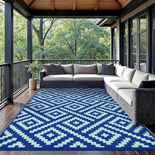 Image of GENIMO Outdoor Rug, Waterproof Plastic Rugs for Patio, 6'x9' Royal Blue