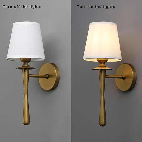 Miniatura 5 de Yosoan Juego de 2 apliques de pared de tela blanca estilo bohemio retro dorado vintage, industrial antiguo para interiores, con cableado de bronce