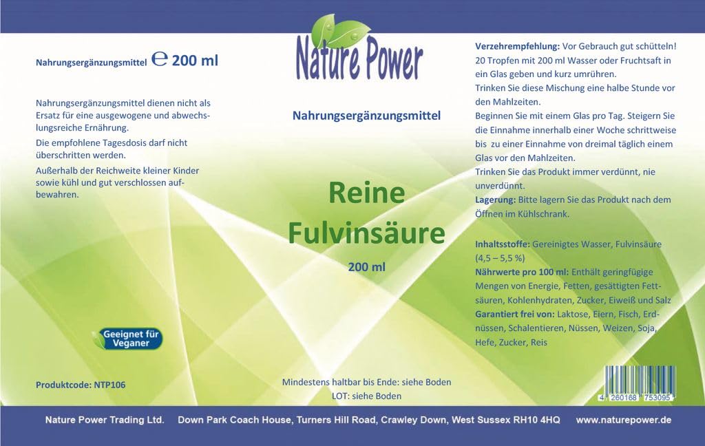 Nature Power Reine Fulvinsäure 200 ml – hochreine Trinklösung, 100% vegan & gentechnikfrei