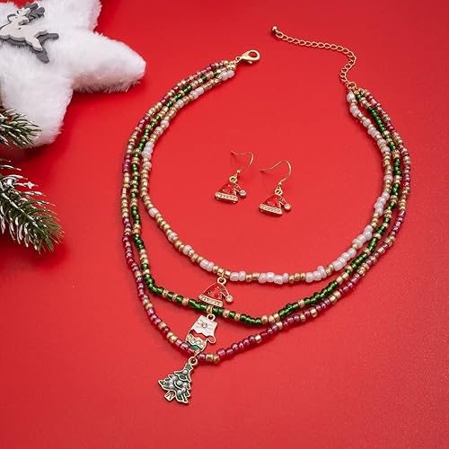 Miniatura 5 de Madison Tyler Juego de joyas de Navidad para mujer, collar de copo de nieve y campanas y aretes colgantes de copo de nieve plateados, collares de