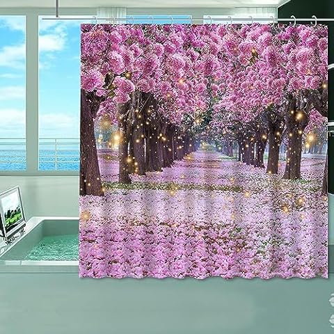 TOKTILIKT Cherry Tree Pink Bathroom Shower Curtain Pink Cherry Tree Jungle Firefly Flash Shower Curtain Bathroom Decoration Couple Bride Girl Baby Bath Bedroom Bathroom Decoration 72x72in Cover