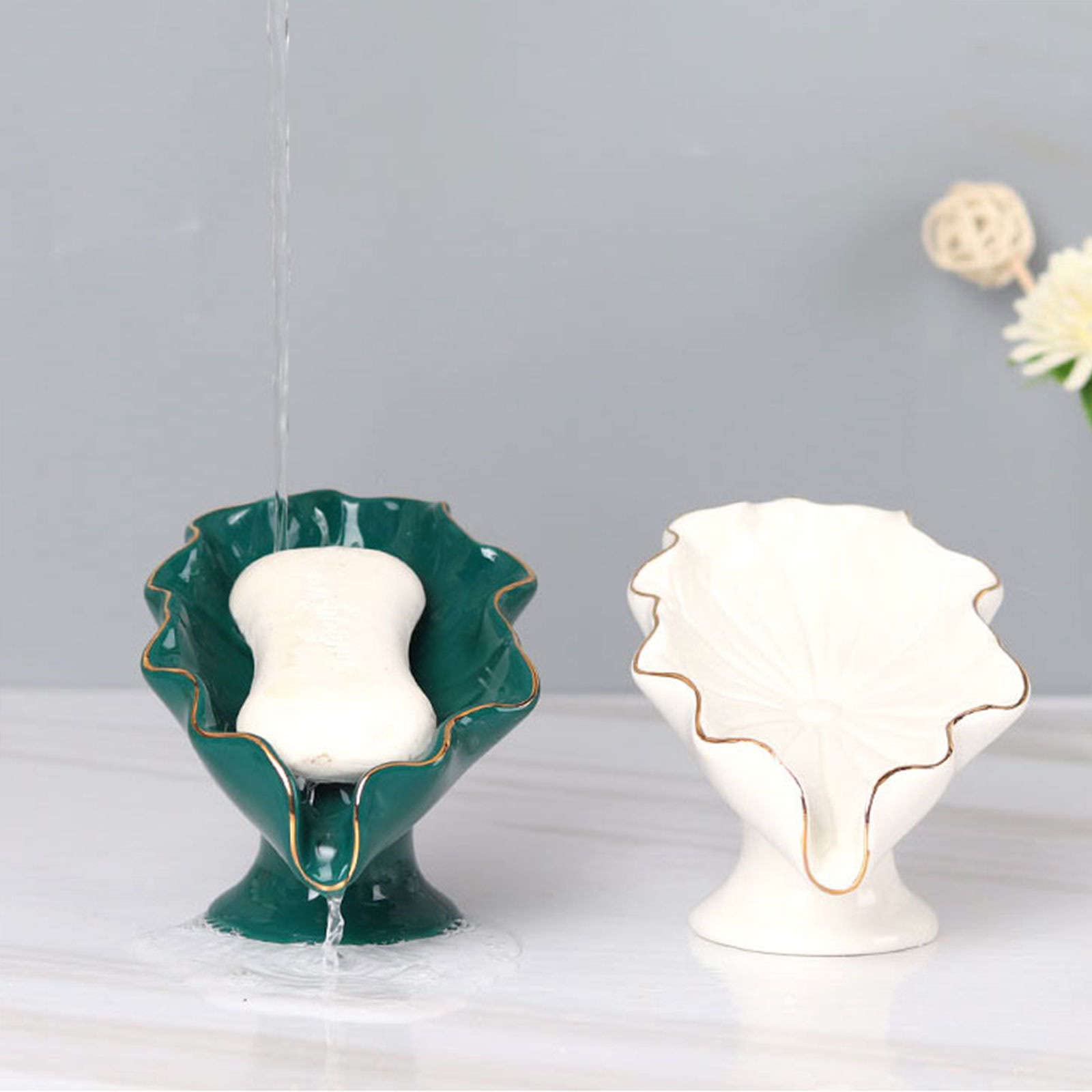 Jabonera, jabonera con tapa, jabonera, jabonera estilo hojas de arce europeas, jaboneras de cerámica for jabón en barra, jabonera de porcelana, bandeja de jabón, for decoración de baño, azul, 5.1 x 3.