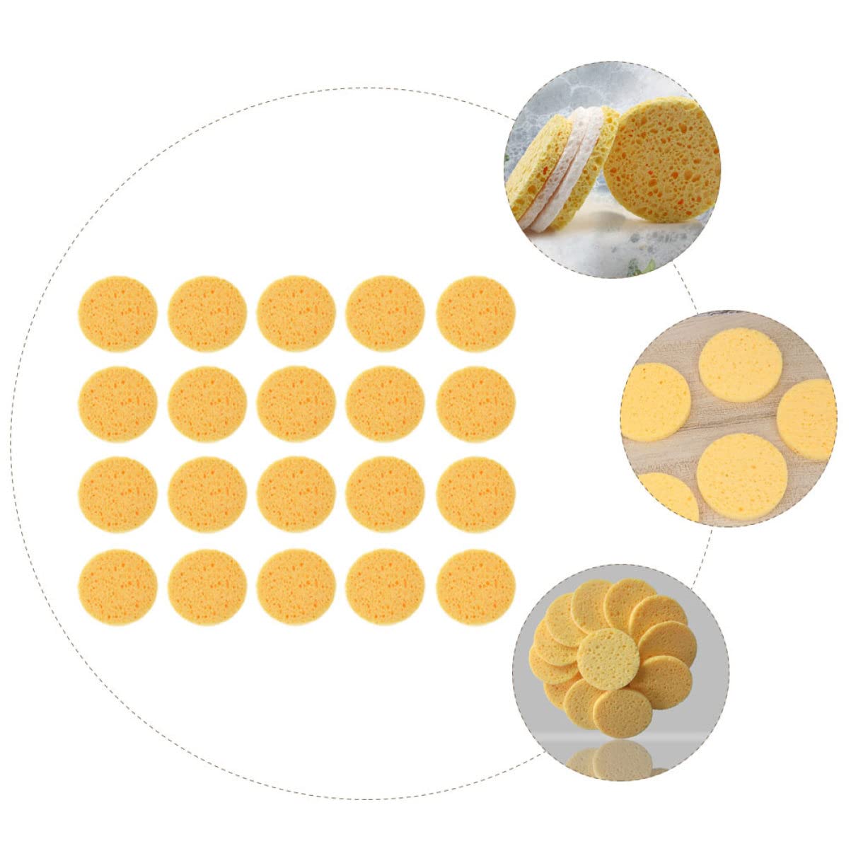 Piumini Cipria Make Up Rotondi in Cellulosa, 100 Pezzi | Gialli, per Casa e Salone, Effetto Naturale, Presa della Polvere, Spugnette Viso