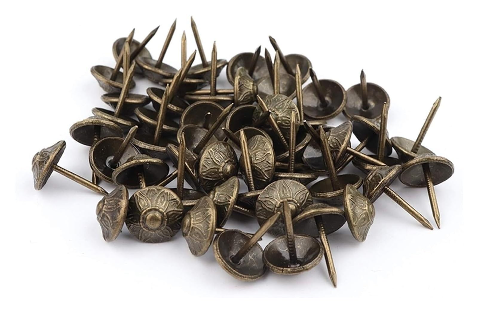 Punaises à dessin, punaises à ongles 100 pièces 12*17mm motif de fleur de parapluie antique clou sculpté boîte en bois clous de meubles punaise de décoration clous couramment utilisés dans la vie à la