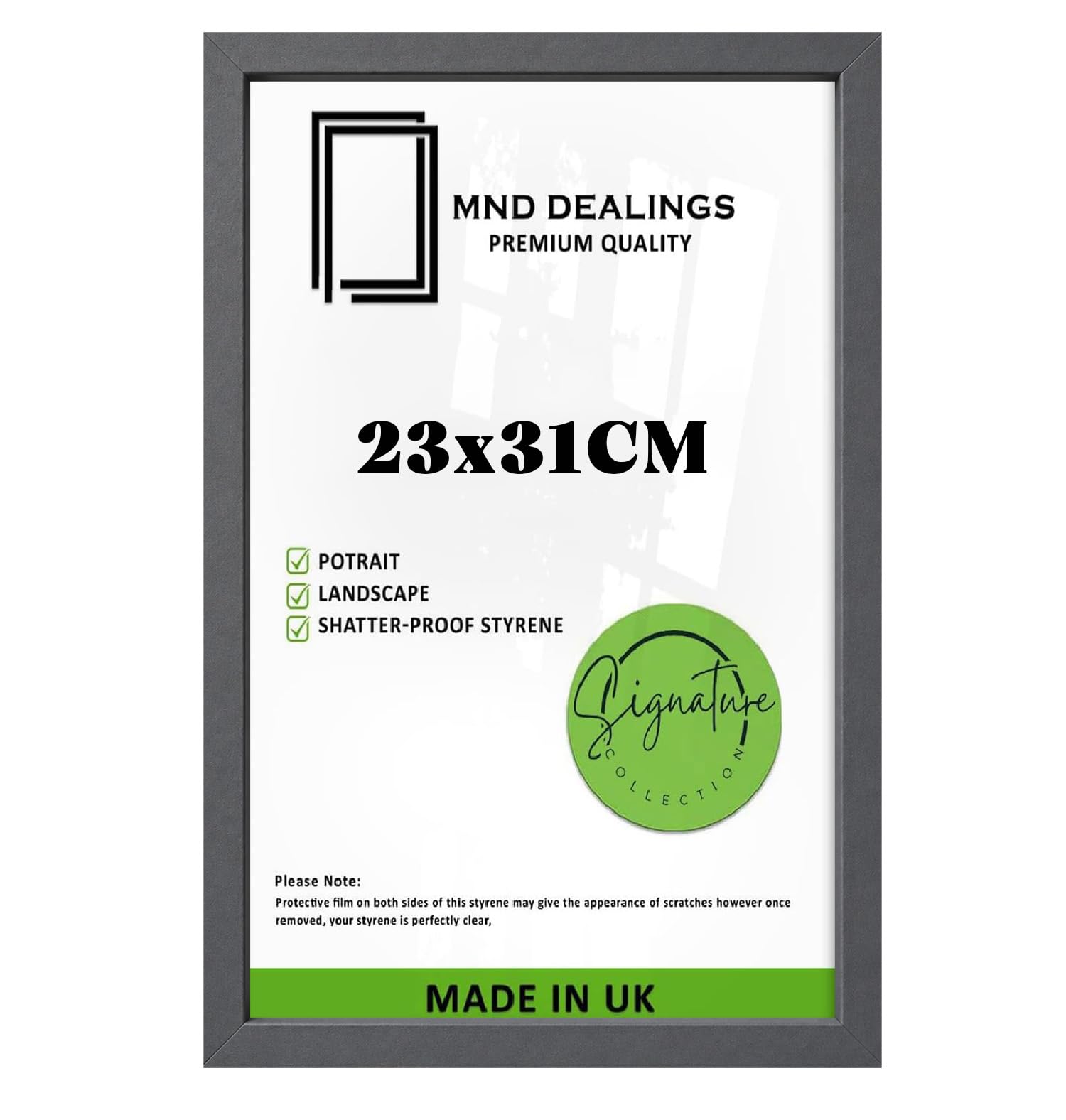 MND Dealings 23x31cm Poster Frame - Premium Engineered Wood Picture Frame & Wall Mount Hardware - Sleek Minimalist Design for Home & Office Decor-[Dark Grey]