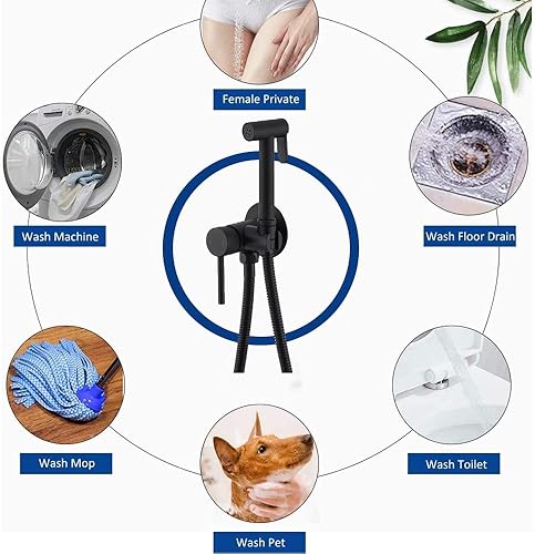 Miniatura 4 de Poopee Pulverizador de bidé de agua caliente para inodoro con válvula de latón caliente y frío, juego de accesorios de bidé de mano de acero