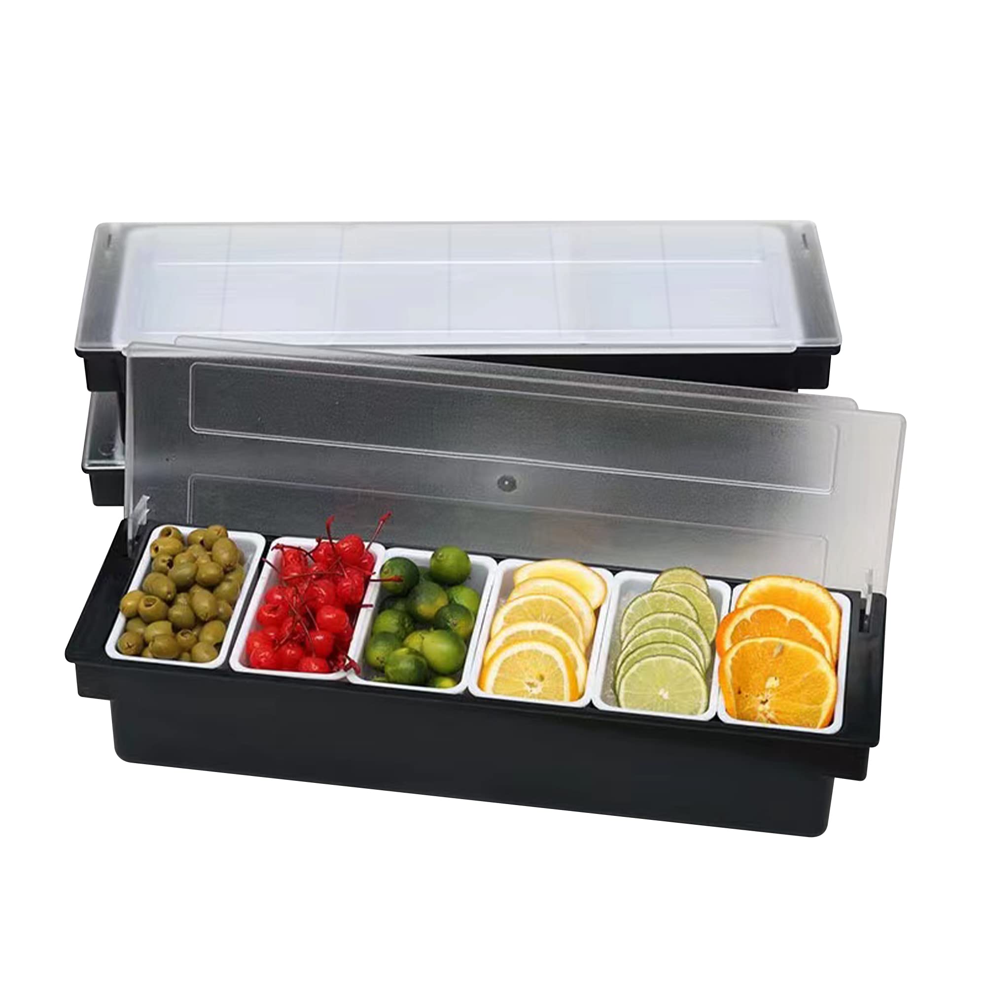 Stack Man Fruit, Veggie & Condiment Caddy With Lid Dispenser Tray Garnish Station For Bartending Serving Taco 1 4 Compartment Kack2653