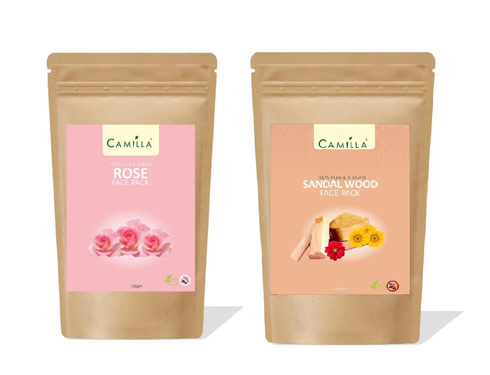 Camilla Sandalwood & Rose Face Pack Combo | 100% Pure & Natural Powder | Skin Brightening, Anti-Pimple, Anti-Tan, Marks Removal | For Men & Women | All Skin Types | 100g