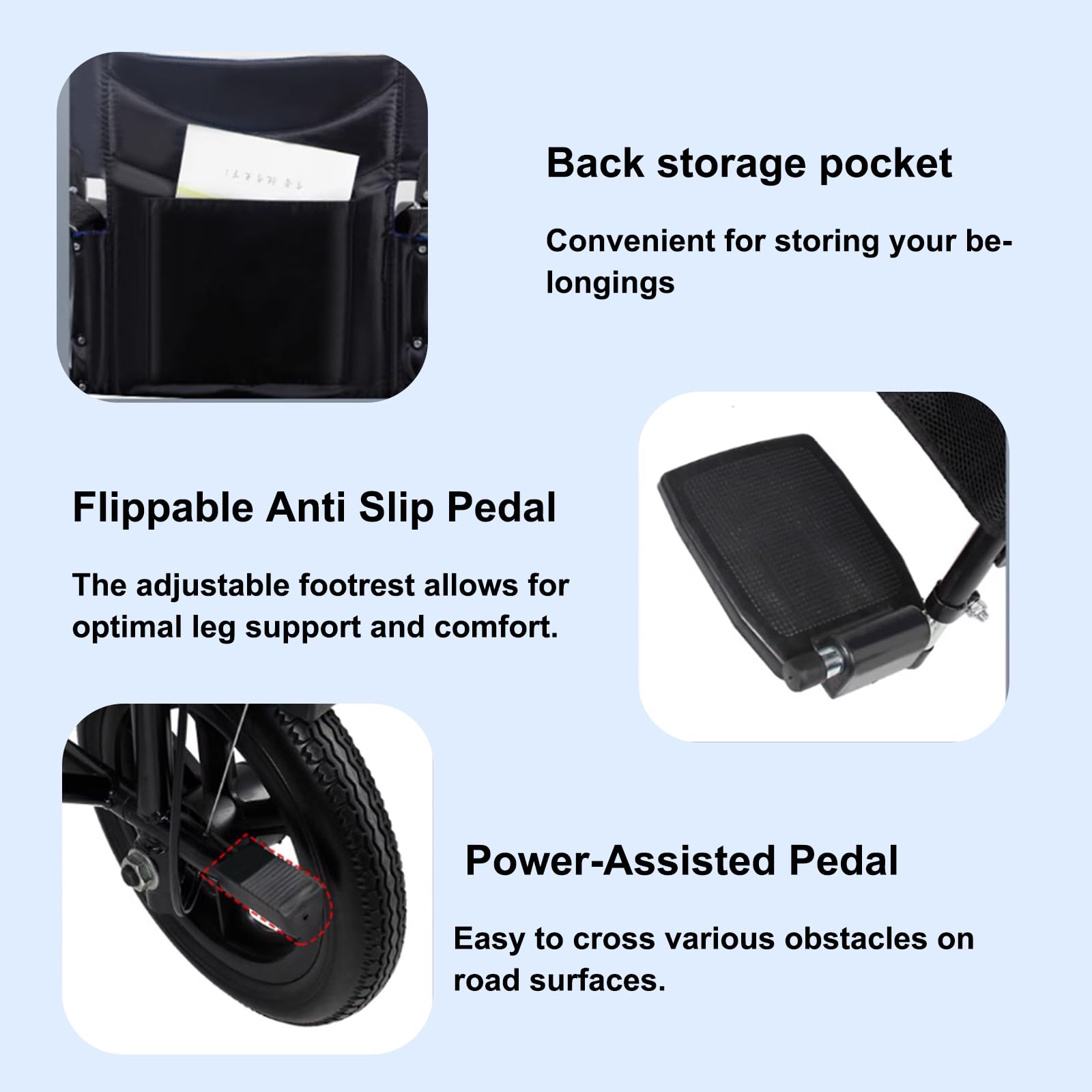 Silla de ruedas plegable autopropulsable, Silla de Ruedas Plegable Ligera Adulto para Exterior,Asiento 45 cm, Dos sistemas de freno(with 11.8-inch Wheels)