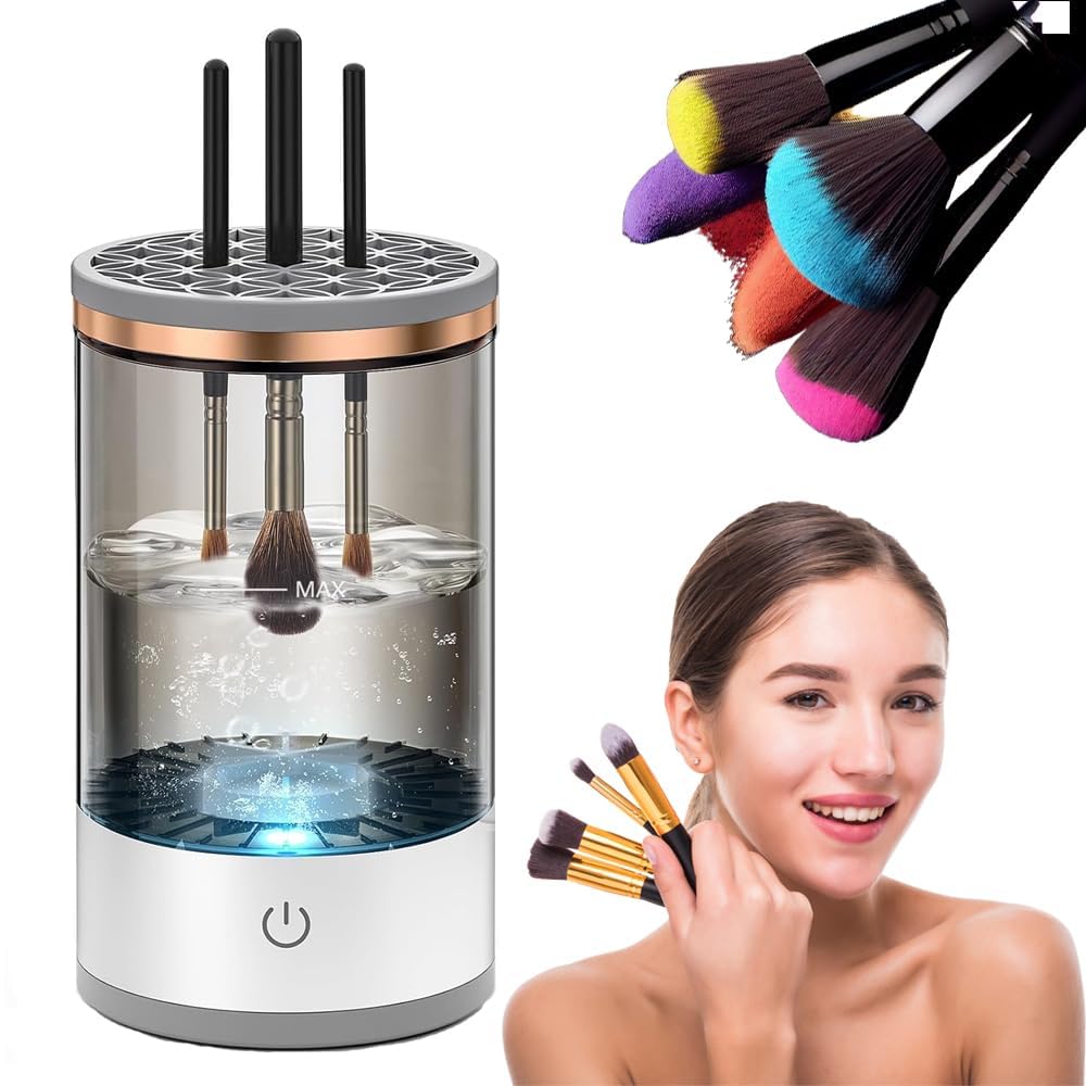 FLOITTUY Electric Makeup Brush Cleaner Machine, USB Portable Make up Brush Cleaner for All Size Makeup Brush, Multi Functional Tool for Automatic Cleaning, Drying, and Storage Great Gift For Women