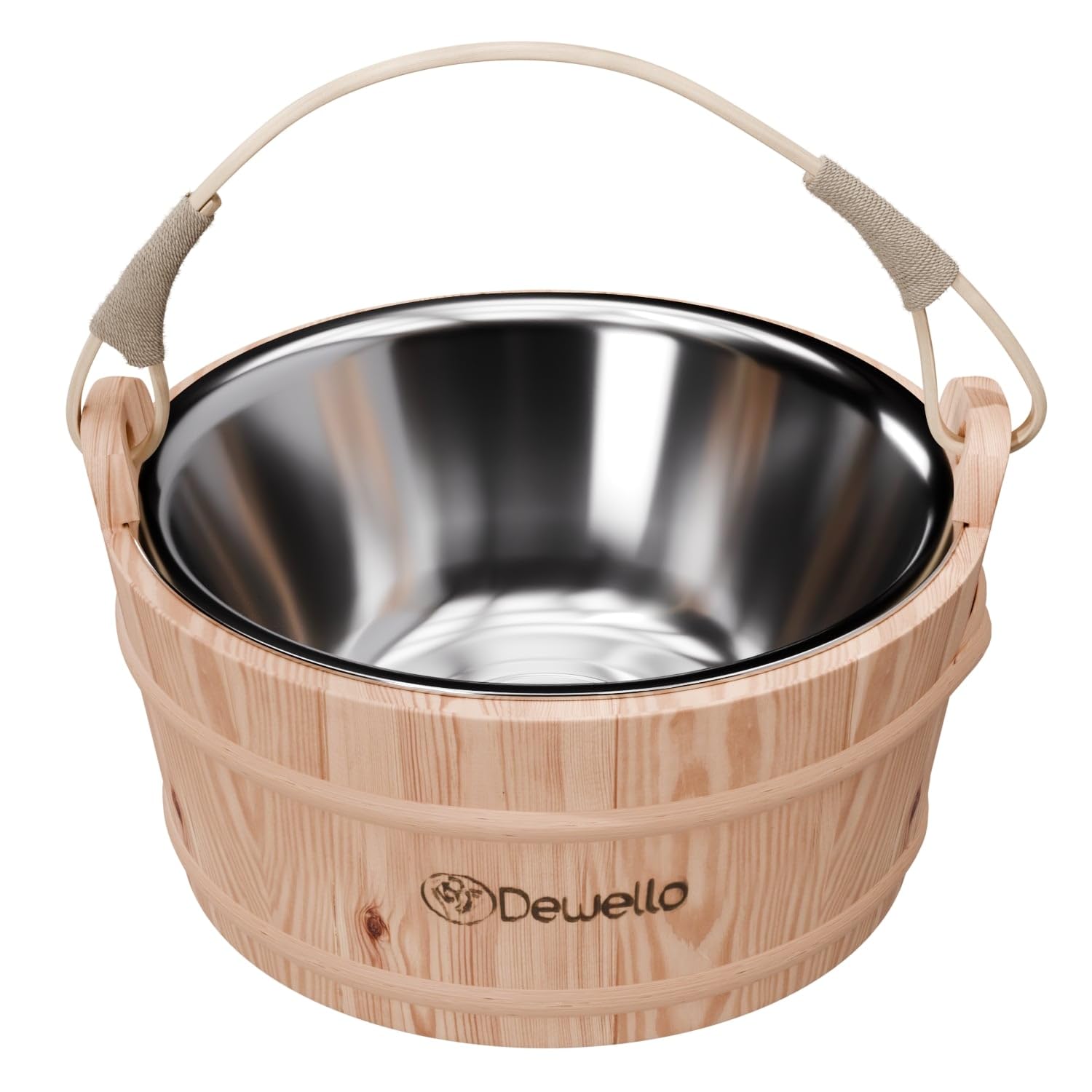 Dewello® Sauna-Eimer 3L - Hochwertiges Hemlock-Holz mit Edelstahleinsatz, robust & pflegeleicht, ideal für Sauna & Wellness