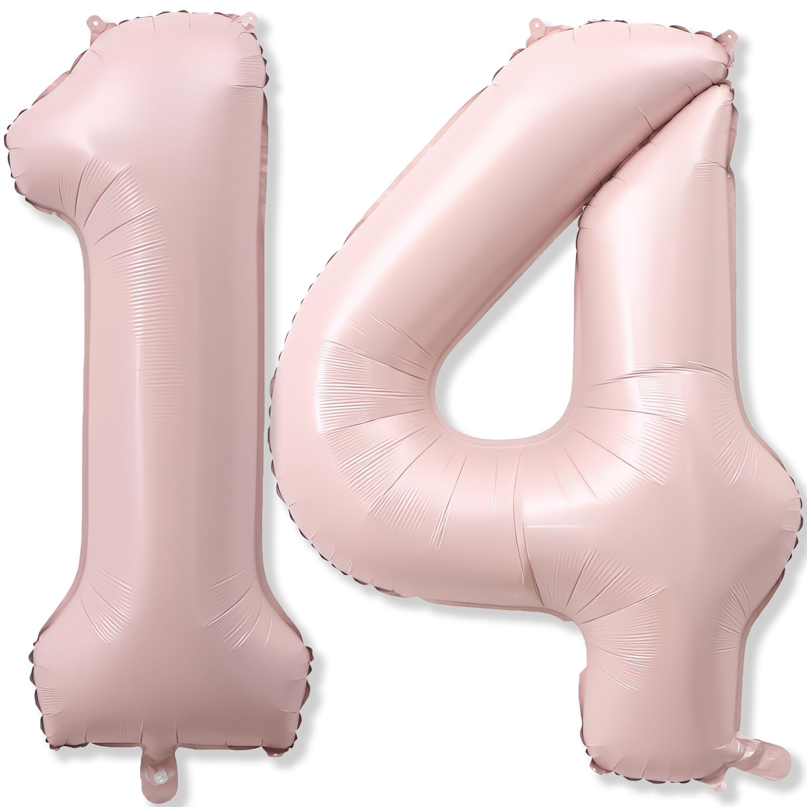 Light Pink 14th Birthday Balloon for Girls, 40'' Self Inflating Mylar Number 14 Balloons, Big Blush Pastel Pink Foil 1 &amp; 4 Helium Balloon for Coquette 14th Birthday Party Decorations Anniversary