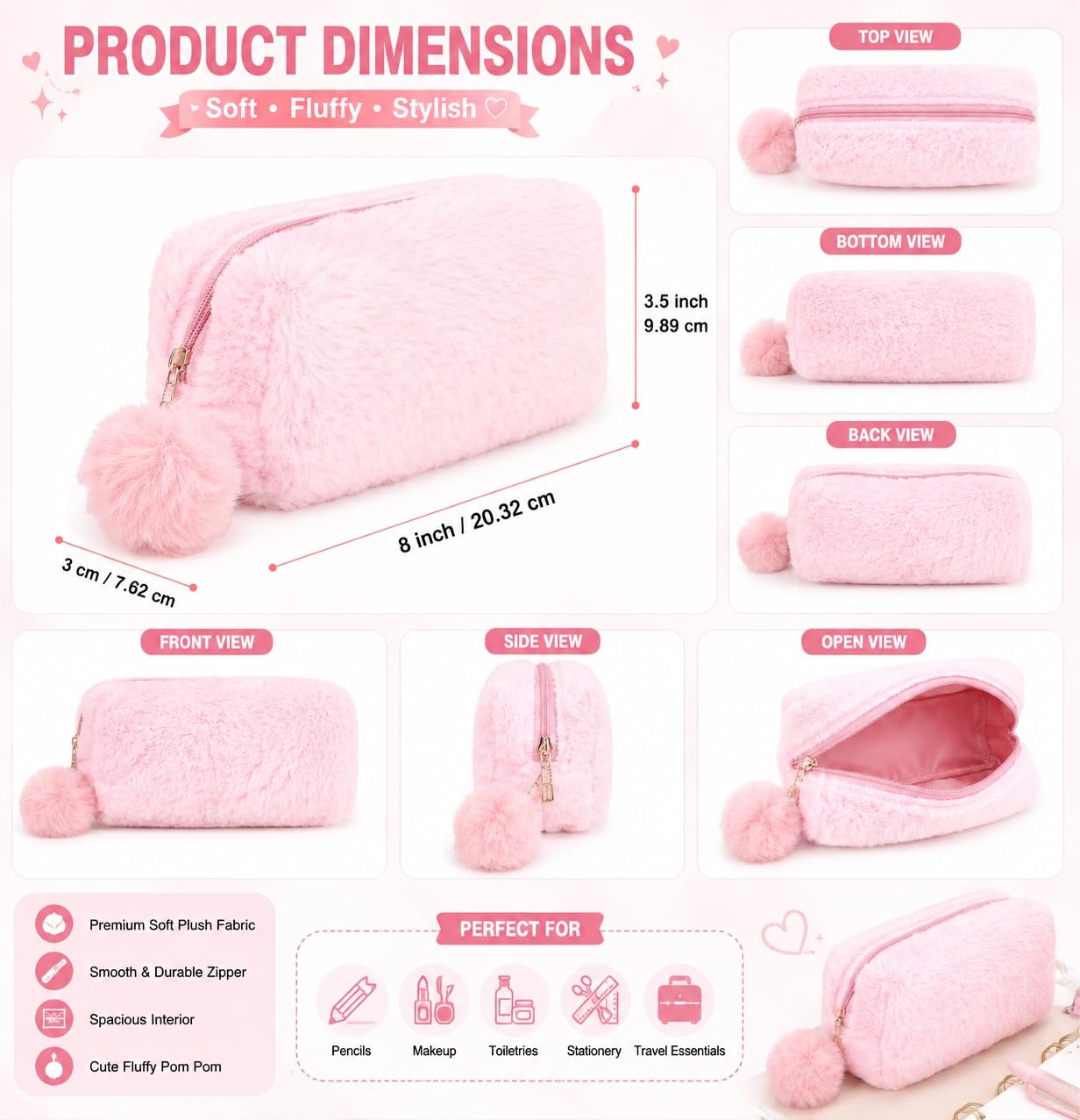 Sanjis Enterprise Small Fur Cosmetic Bag, Elegant Makeup Bags,Lipstick Pouch,Zipper Pouch,Great Gifts for Women,Travel Toiletry Bag Accessories Organizer Gifts (Pink) 4