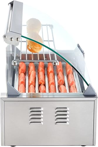 Miniatura 11 de VEVOR Rodillo para perros calientes, 7 rodillos, 18 perros calientes, capacidad de 1050 W, máquina de cocina de parrilla de salchichas de acero