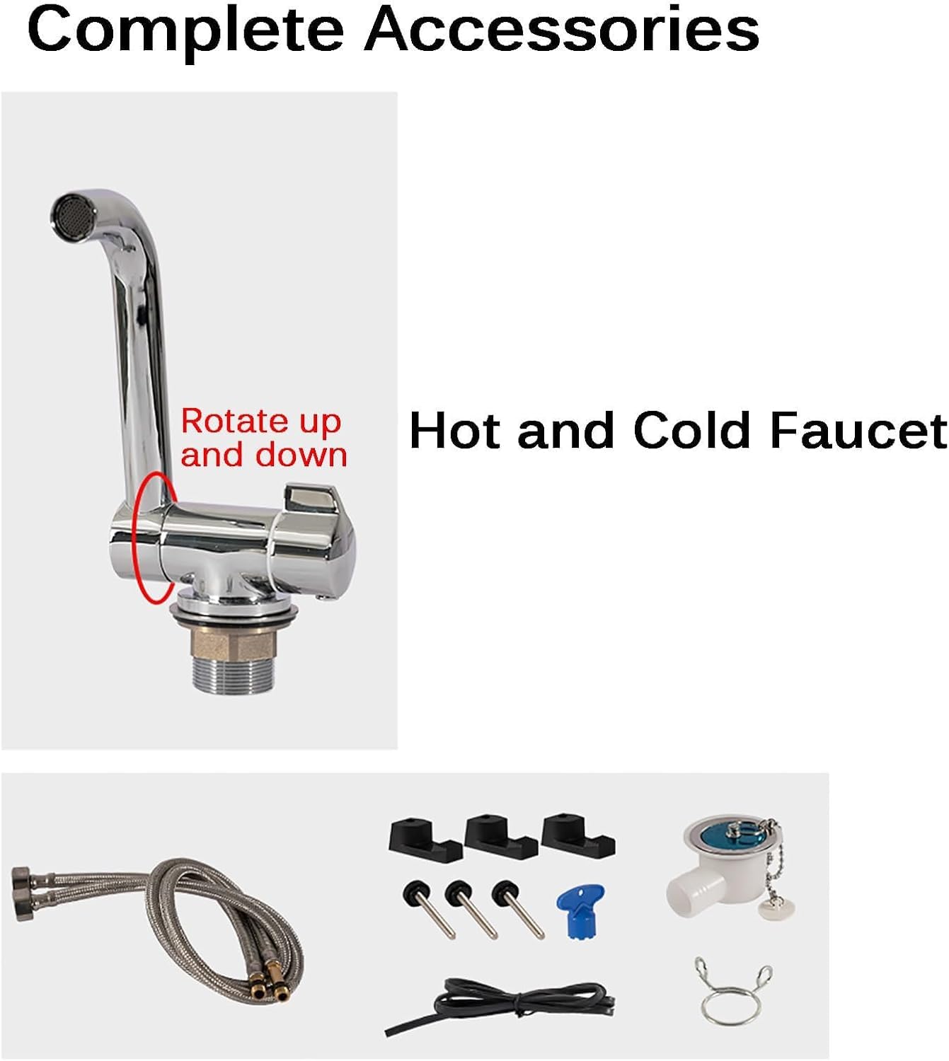 Lavello da Campeggio con Rubinetto Pieghevole e Copertura, Piccolo Kit di lavandino per Camper, Rubinetto Caldo e Freddo - torcere su e Giù, lavabo in Acciaio Inossidabile/Tagliere, per Camp