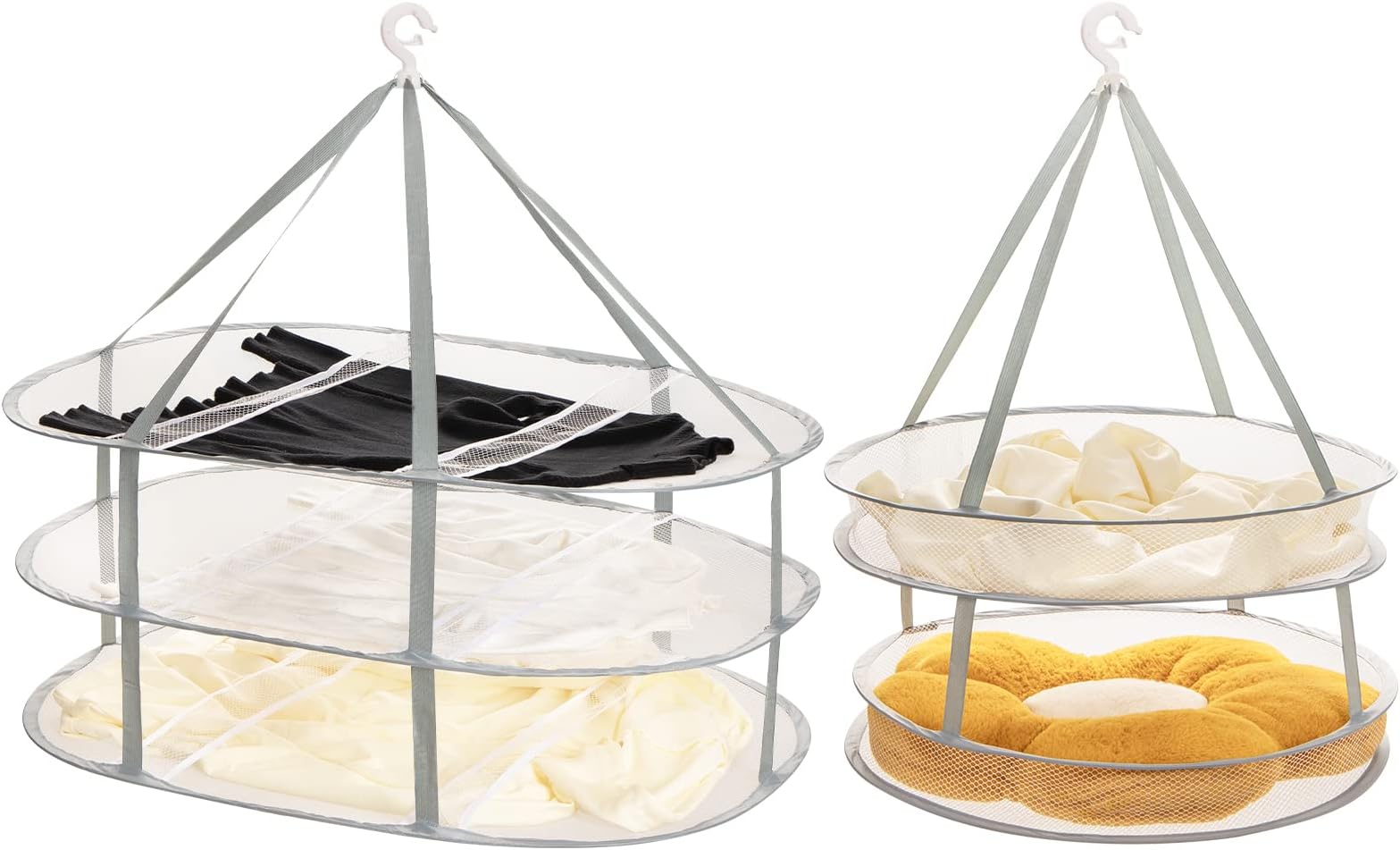AUTODECO2 Pack 2-Tier & 3-Tier Folding Mesh Clothes Hanging Dryer, Sweater Drying Rack, Large Laundry Drying Rack, Lay fold Flat Dry Hanger, Mesh Clothes Hanging Dryer - L(2Tier)+XL(3Tier)