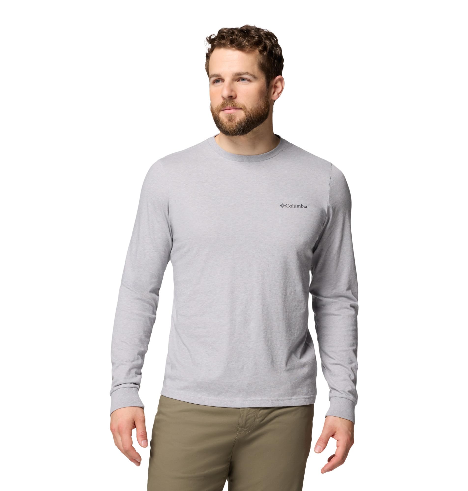 Columbia Men's CSC Seasonal Logo Long Sleeve Tee, Long Sleeve T-Shirt, Columbia Grey HTHR/Meadowland, Medium