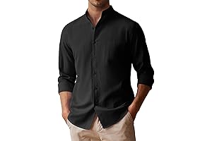 Men's Banded Collar Linen Shirt