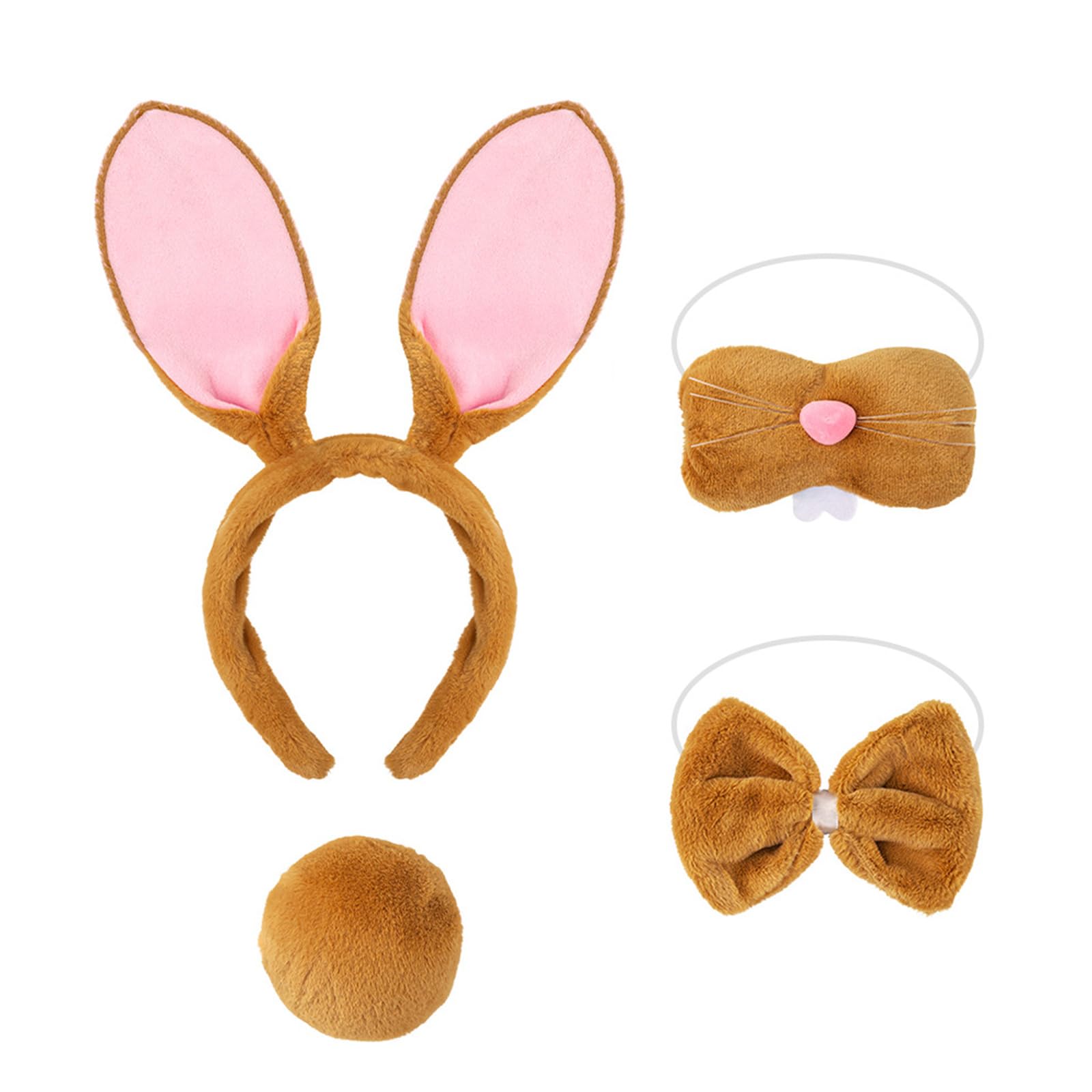 Disfraz de conejito para niños y adultos, incluye diadema para orejas, corbatín, nariz y cola, accesorios para Pascua, Halloween, cosplay, fiesta, conejos, accesorios de disfraz