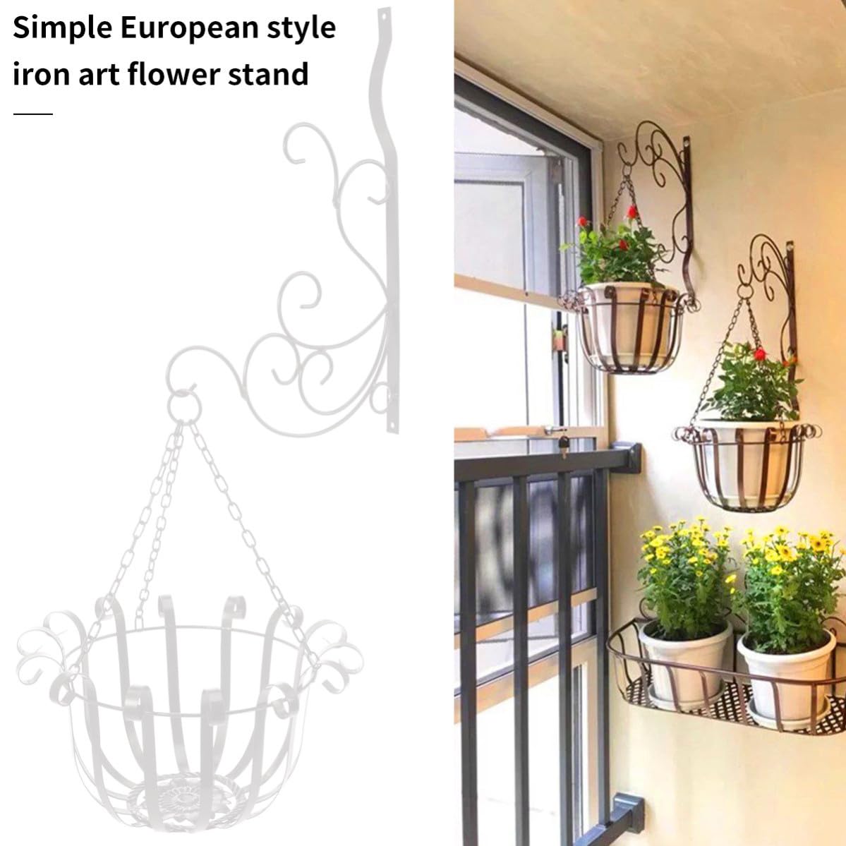 SOLUSTRE Soporte de Macetas Colgante de Hierro Blanco para Pared Diseño Clásico Europeo, Fácil de Instalar y Limpiar, Adecuado para Decoración de Jardín y Balcón