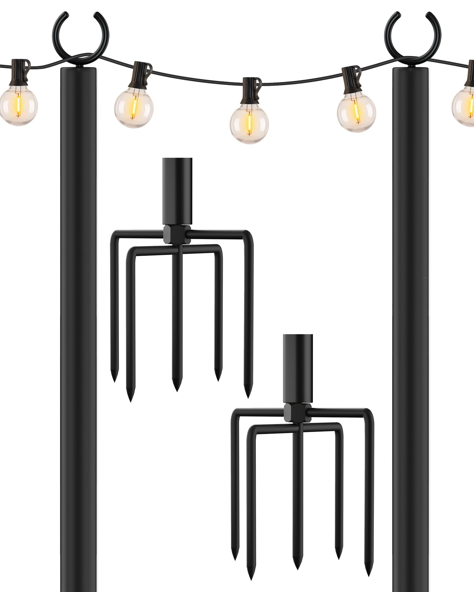 Land·VOI Pali in metallo per luci da appendere all'esterno, cortile, giardino, patio, supporto per illuminazione con altezza regolabile per feste all'aperto, matrimoni, artigli extra lunghi a 5 rebbi