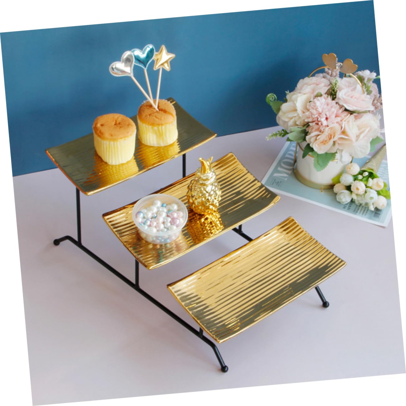 Garneck Cupcake Stand Cupcake Display Rack Fruit Plate Wedding Serving Towers Cake Stand Tower Display Tower Paper Cups Cake Tray Cupcake Display Stands Fruit Dessert Stand Plate Golden