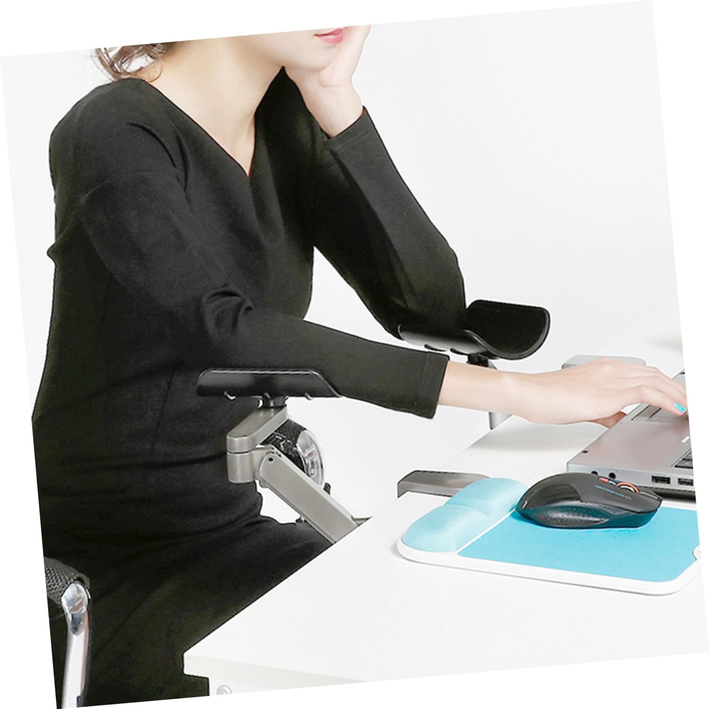 SHINEOFI Tappetino Mouse Ergonomico Poggiapolso Supporto Per Braccio Del Computer in Metallo Regolabile Staffa Per Computer Grigio