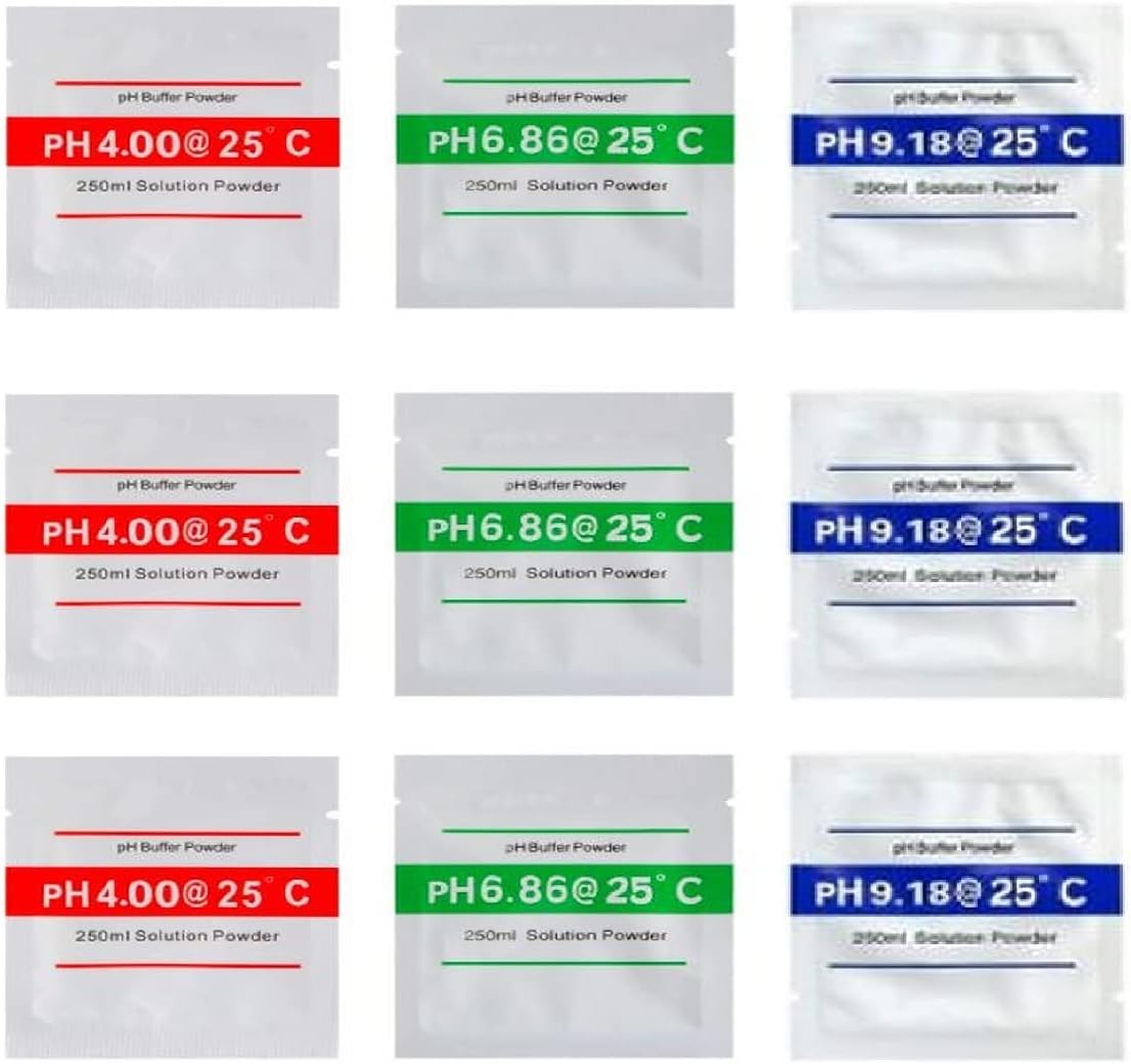 IONIX Ph callibration powder, pack of 9, Ph meter callibration powder, Ph Buffer Solution Powder Ph Test Meter Measure Calibration pH Indicators, 9 pieces, multicolor