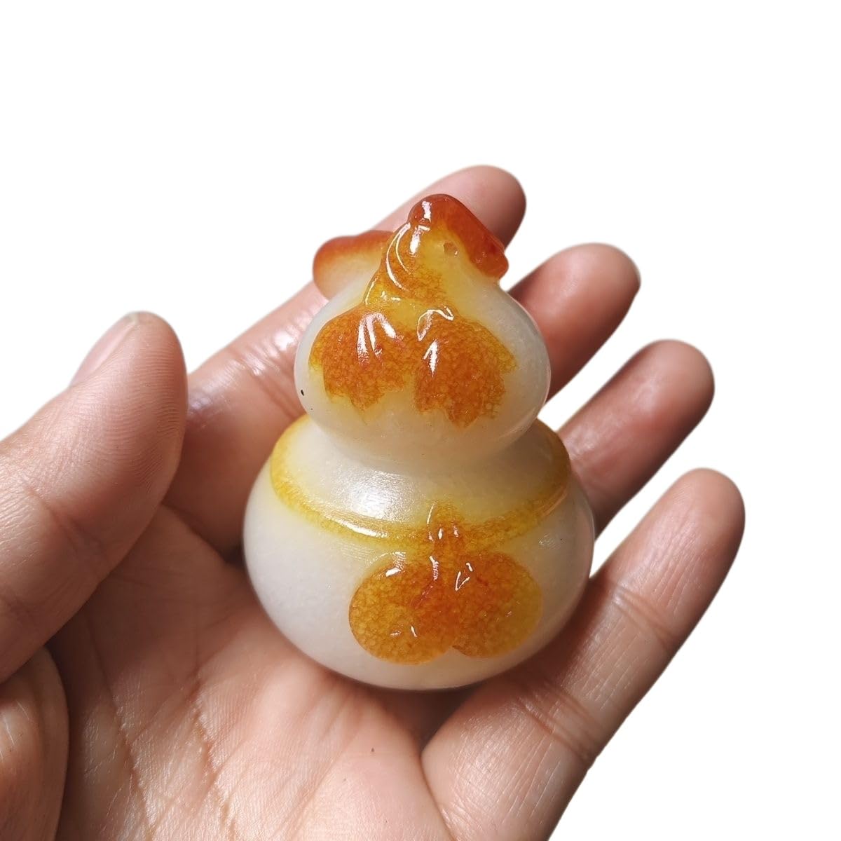Huolimxun Natural White Jade Gourd Pendant, Hand-Carved Hulu Hand Piece With Yellow Rind, Feng Shui Lucky Ornament, Free Rope Included